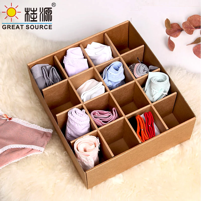 MQQ Foldaway Storage Box Corrugrated Organizer 16 Grids Single Drawer Quality Board Storage Box With Punched Handle (3PCS)