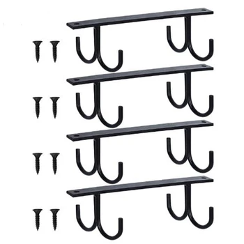 

4 Sets Mug Holder Rack Under Cabinet, Shelf, with 16 Hanging Hooks for Mugs, Coffee Cups and Kitchen Utensils Display