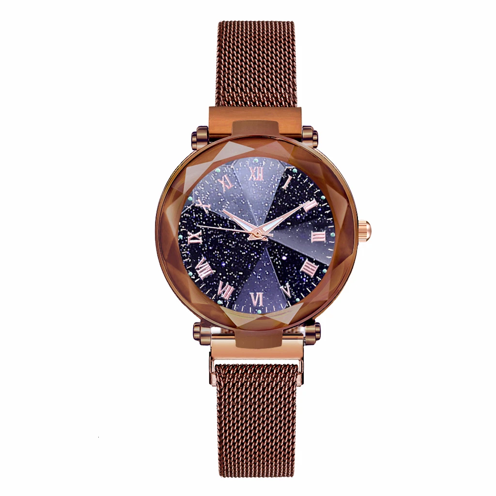 Hot Sale Women Magnet Buckle Starry Sky Luminous Roma Watch Luxury Ladies Stainless Steel Quartz Watch Clock Relogio Feminino - Цвет: brown