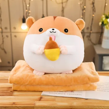 

Super cute chubby hamster plush pillow three in one 1*1.7m plush blanket stuffed hand warmmer gifts