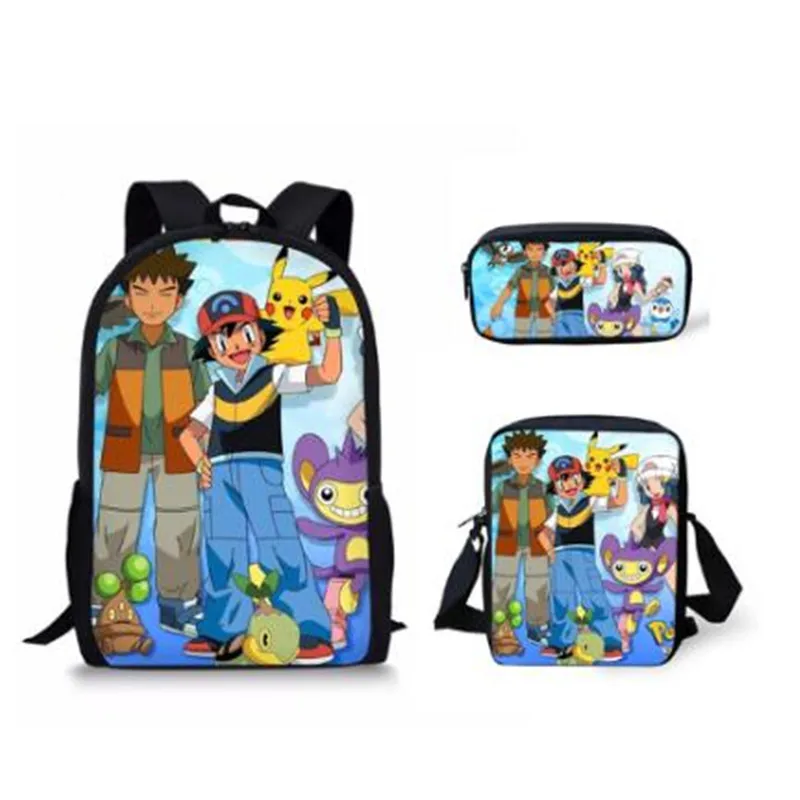 

Fashion 3PCs/Set Children's Backpack Pokemon Prints Pattern School Bags Set Kawaii Pikachu Tennagers Book Bags Set