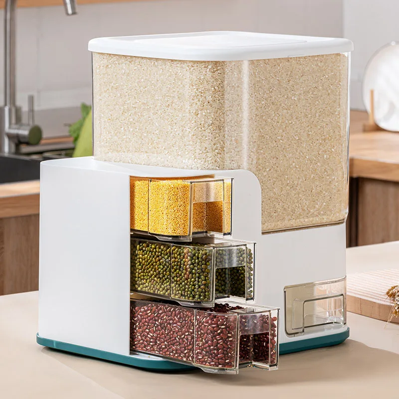

One-Piece Rice Bucket Seasoning Box Moisture-Proof Storage Box Kitchen Organizer Food Storage Container Grain Dispenser