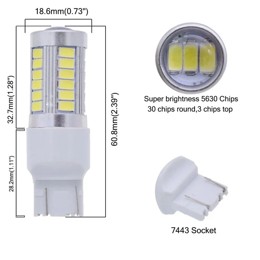 2pcs T20 7440 W21W 7443 W21 5W 5630 Canbus Bulb Light 12V Car Brake Lights Turn Reverse Backup Lamp Light Bulbs White Red Yellow (12)