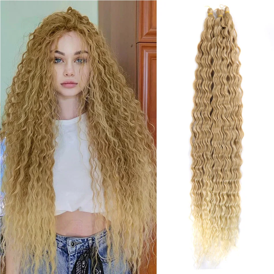 

Water Wave Crochet Hair Synthetic Braids Extensions Goddess Curly Braiding Hair Bulk For Women Blonde Brown 613 All Color Wig