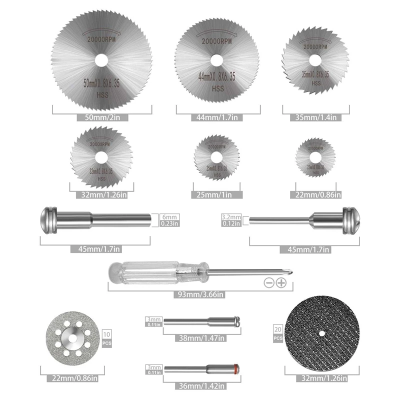Горячая XD-36Pcs набор отрезных колес для роторного инструмента, HSS дисковые пильные диски 6 шт., резные диски из смолы 20 шт. алмазные режущие диски 1