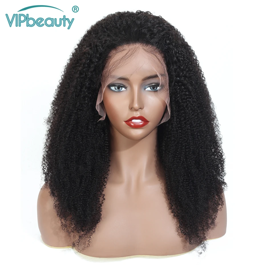 VIP Красота кудрявый вьющиеся 13x4 Синтетические волосы на кружеве человеческих волос парики предварительно выщипанные волосы 150%