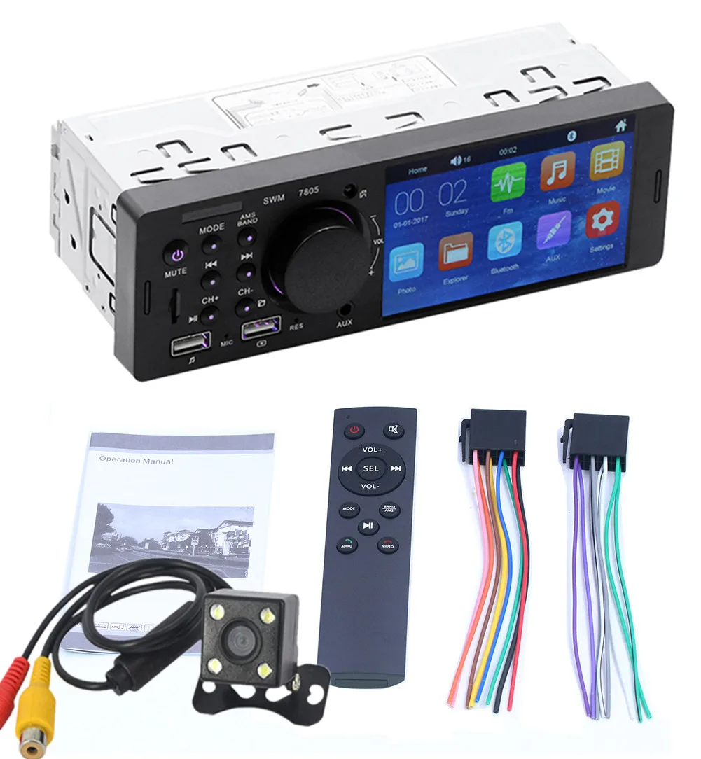 1Din 4,1 дюймов Bluetooth 4,0 Автомагнитола HD сенсорный экран MP5 стерео аудио MP3 музыкальный плеер авторадио FM Aux Поддержка заднего вида - Цвет: With Rear Camera