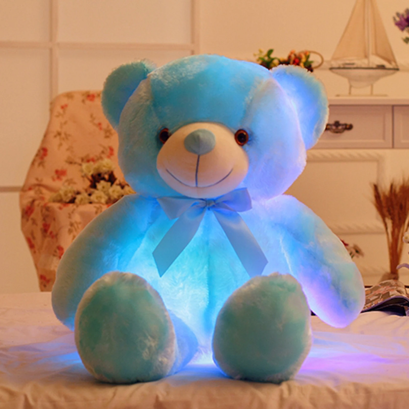 30cm/50cm Creative Light Up LED Bear Stuffed Animals Plush Toy Colorful Glowing Christmas Birthday New Year  Gift for Kids
