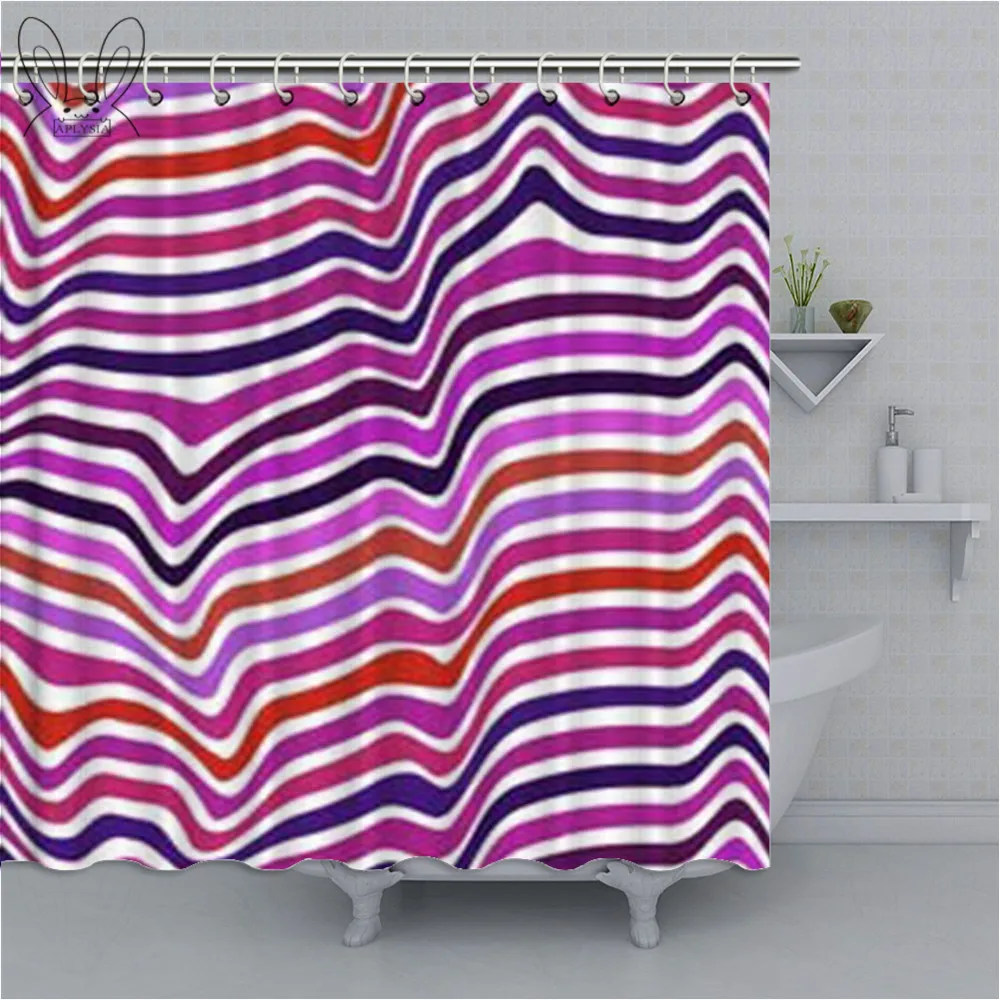 Colorful Wave Bathroom Curtain Violet Light And Line Waterproof Shower Polyester Bath Decor Sets | Дом и сад