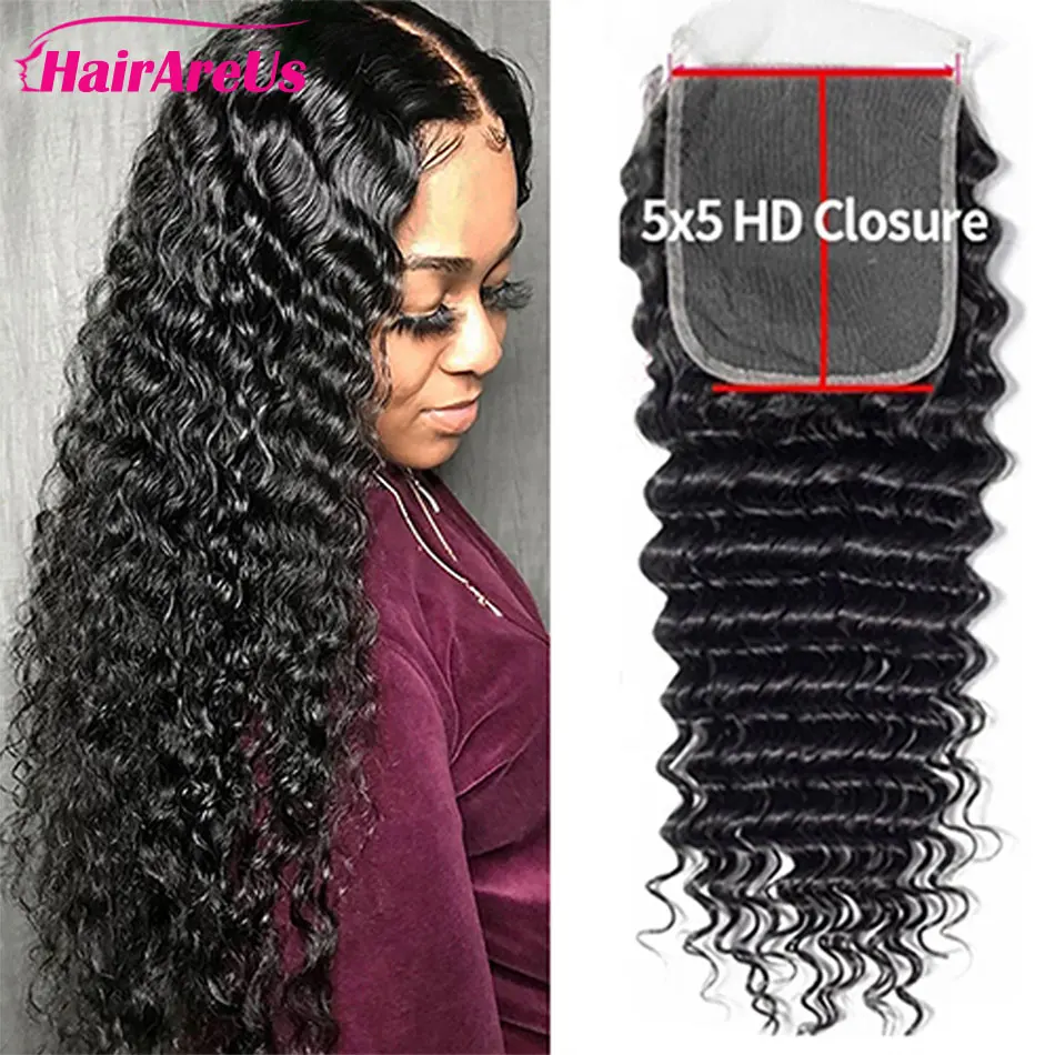 Deep Wave 4x4 HD Lace Closure Human Hair For Women Brazilian Pre Plucked Transparent 13x4 Lace Frontal Closure Human Hair