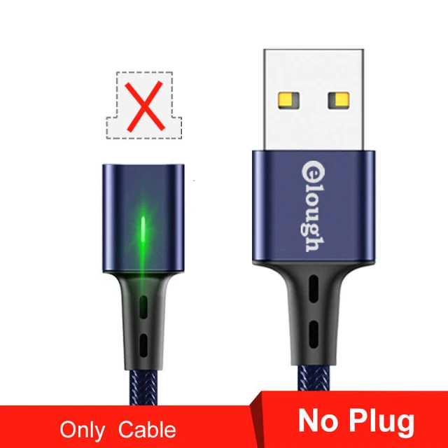 Elough Quick Magnetic Charger 3.0 4.0 Micro USB Cable for iPhone 8 POCO X3 Xiaomi Fast Magnetic Phone Charging Cord Type C Cable Only Blue Cable