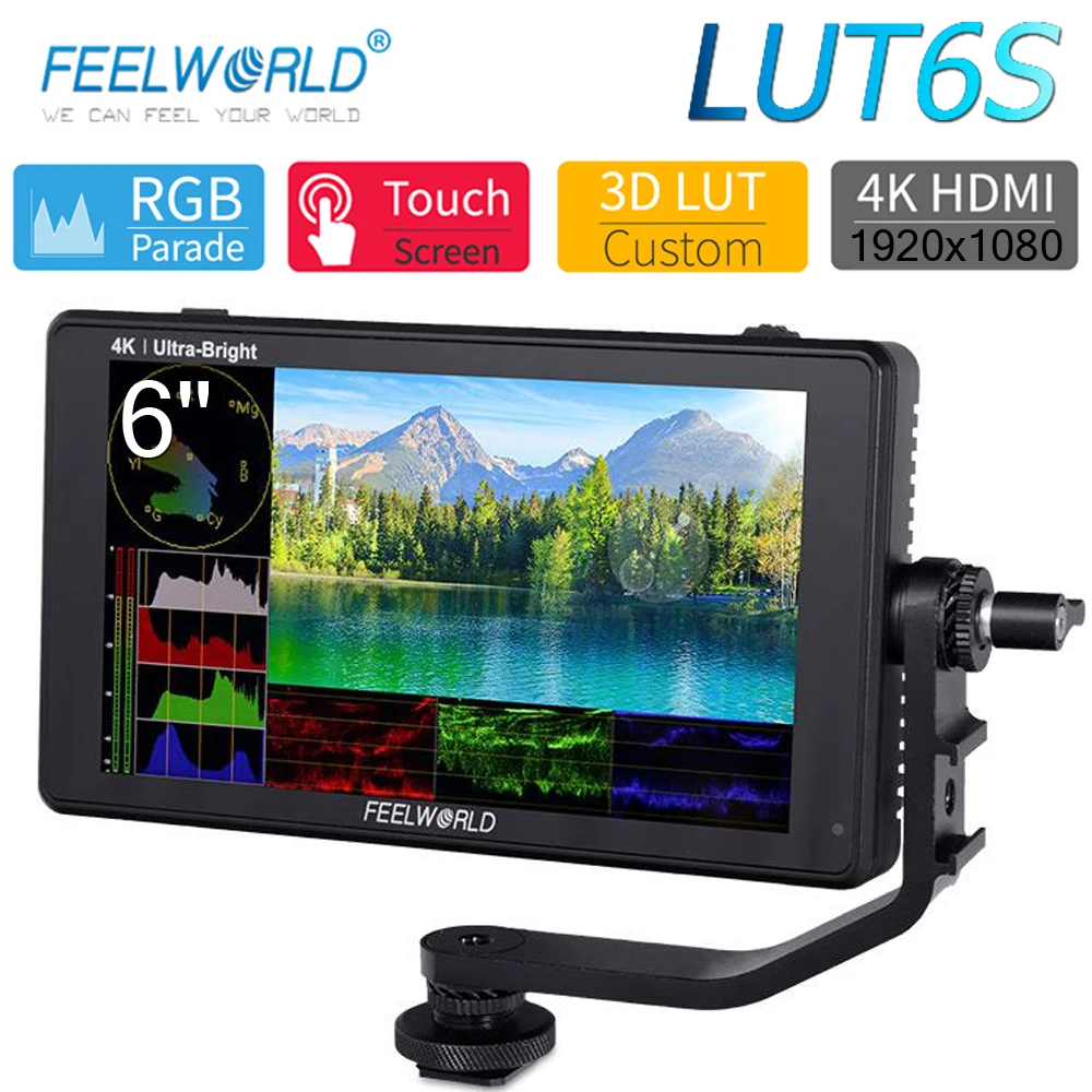 FEELWORLD LUT6S 6-дюймовый 2600 нит 3D LUT сенсорный экран DSLR камера полевой монитор с 3G-SDI 4K HDMI