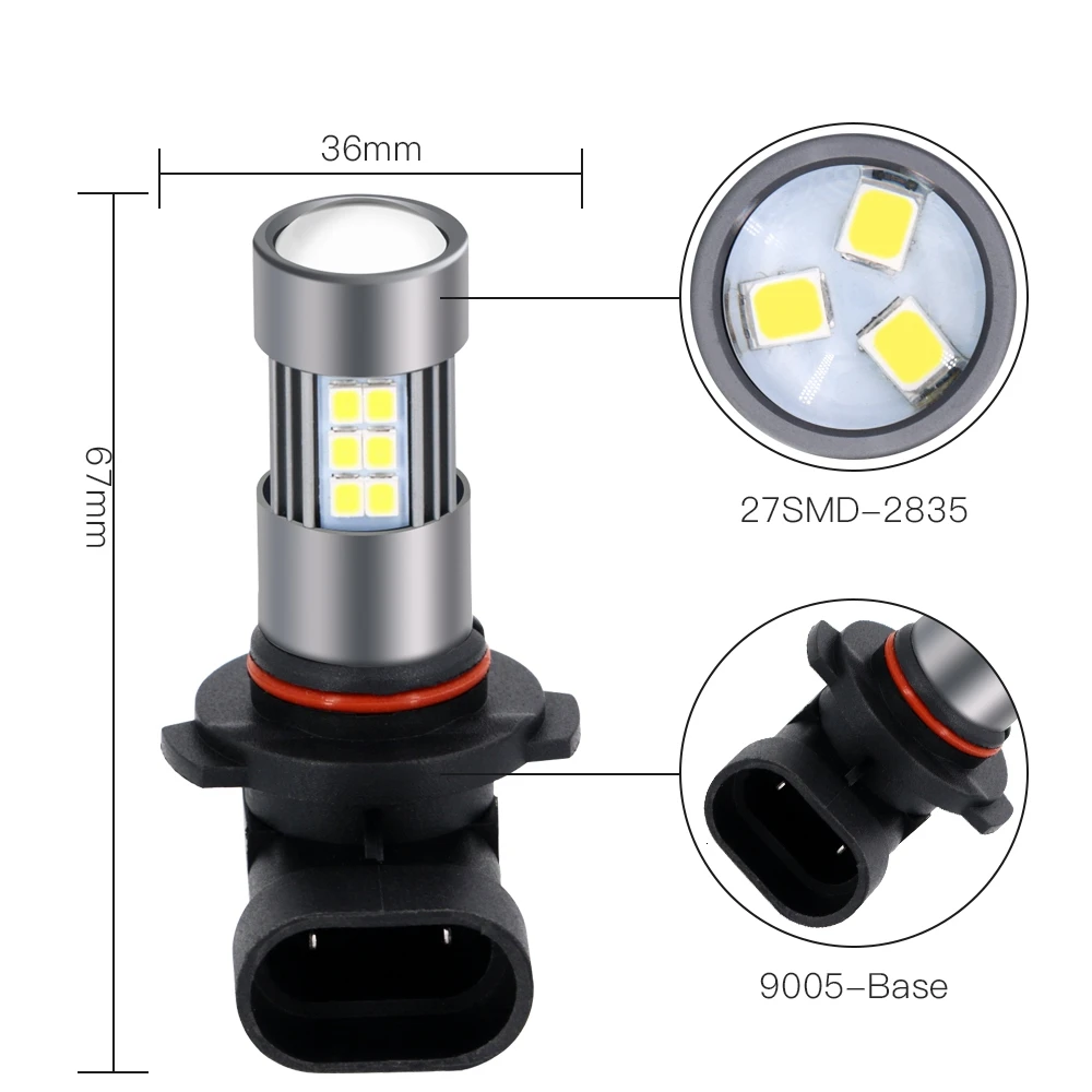 2 шт. H11 светодиодный HB3 9005 Автомобильный светодиодный H8 27smd туман светильник лампочка 2835SMD вождения авто ходовой огонь белый 10-30 в