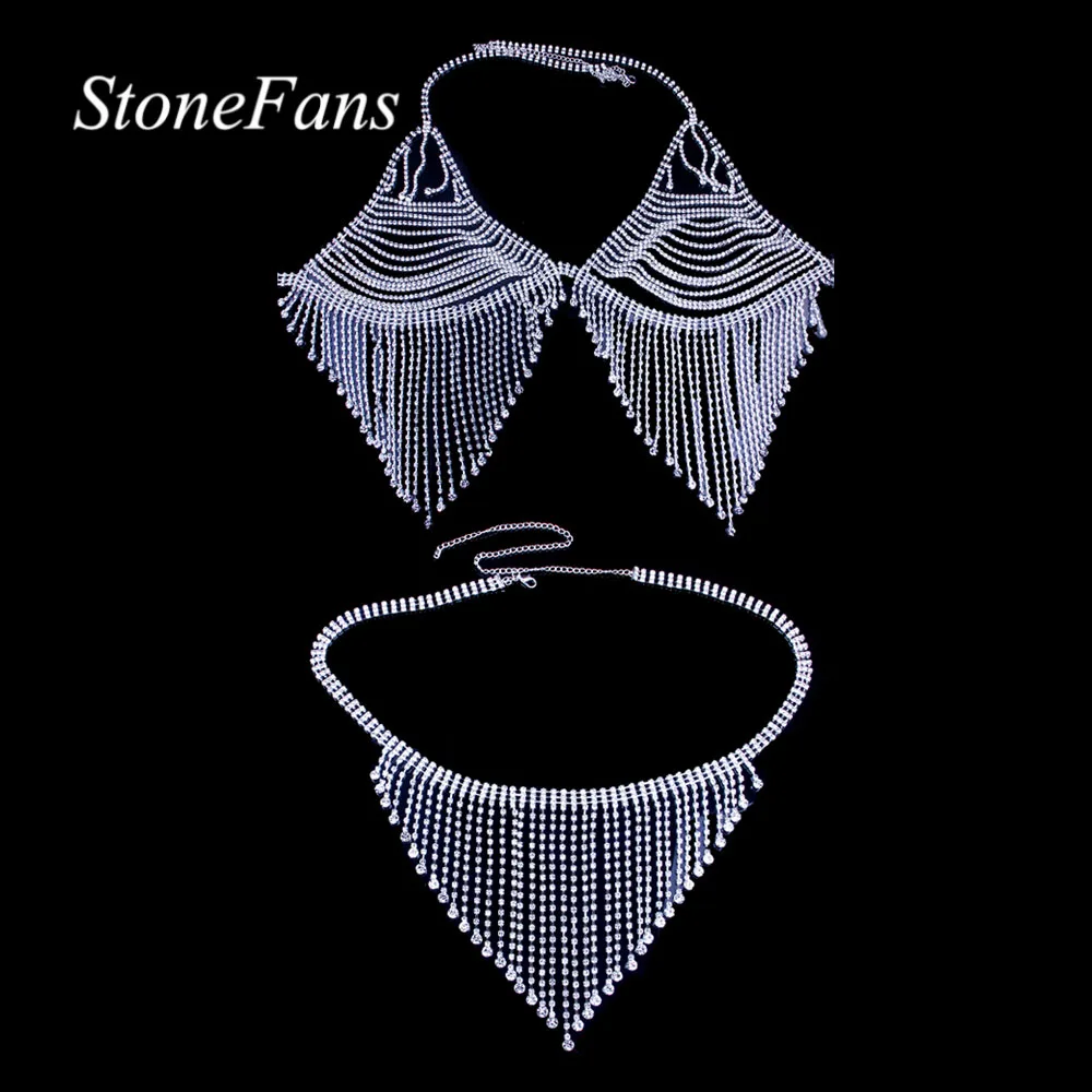 Stonefans кисточка стринги Crystal цепочка для тела Бюстгальтер аксессуары женщин