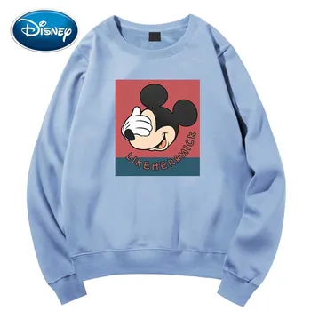 

Disney Stylish Mickey Mouse Cartoon Letter Print O-Neck Pullover T-Shirt Fashion Unisex Long Sleeve Casual Loose Tops 6 Colors