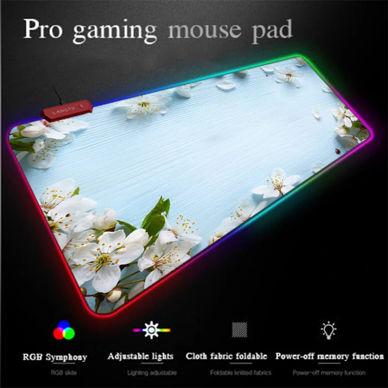 Yuzuoan XXL коврик для мыши Свежий маленький ромашка светодиодный Большой RGB игровой коврик для мыши запирающий край утолщение 35X25