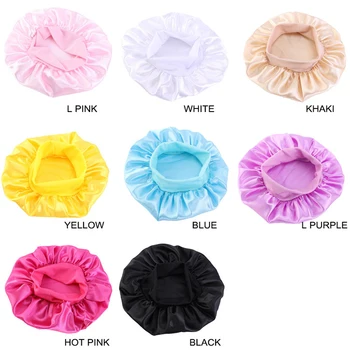 

8 Colors Children's Stretch Wide brim Nightcap Hat Silky Satin Bonnet Cap Elastic Bands Night Sleep Cap Solid Color