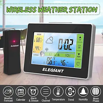 

ELEGIANT LCD Digital Touch Weather Station & Outdoor Sensor Humidity Temperature Instruments 3CH Thermometer Hygrometer