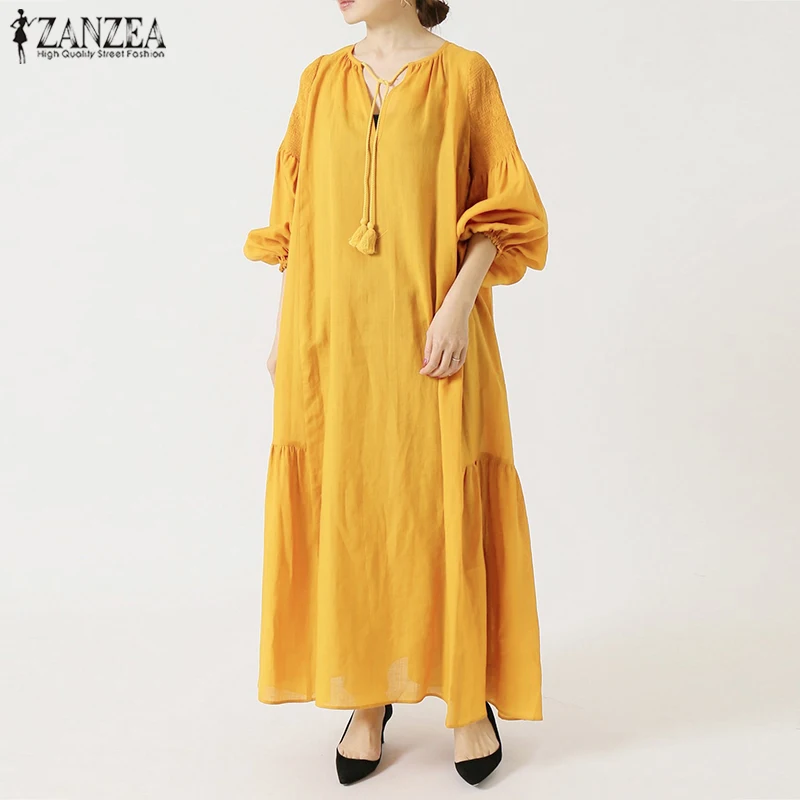 

ZANZEA 2019 New Fashion Long Shirt Vestidos Oversized Women Dress Casual Solid Maxi Long Dresses V Neck Loose Baggy Vestidos 5XL