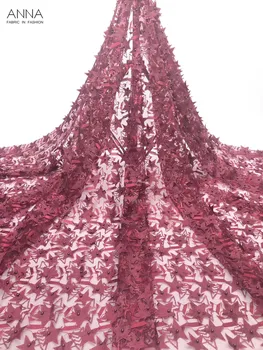 

Burgundy Beaded Lace Dress Nigerian Lace 3D Applique Lace Stars Lace Long Prom Dresses French Tulle Lace With Sequins For Party