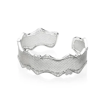 

2018 NEW 100% 925 Sterling Silver Lace Of Bracelet Cuff Clear CZ Fit Europe DIY Original Fashion Charm Jewelry Women Gift