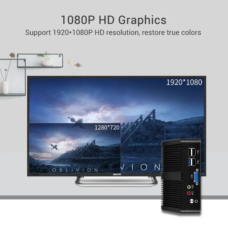 Мини ПК без вентилятора Intel Celeron J1900 Quad Core Dual LAN 2 * COM Windows 10 Ubuntu Wifi HDMI промышленный