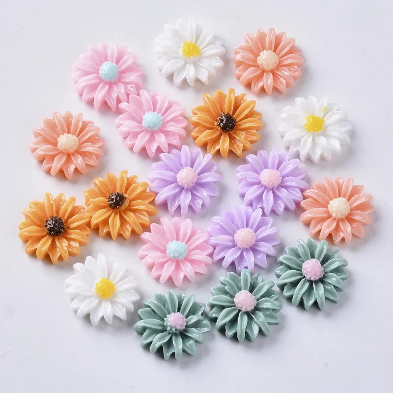 

200pcs Mixed Color Flower Resin Cabochons Scrapbook Craft Hair Embellishments Ornament Applique Hairpin Accessories 14.5x4.5mm