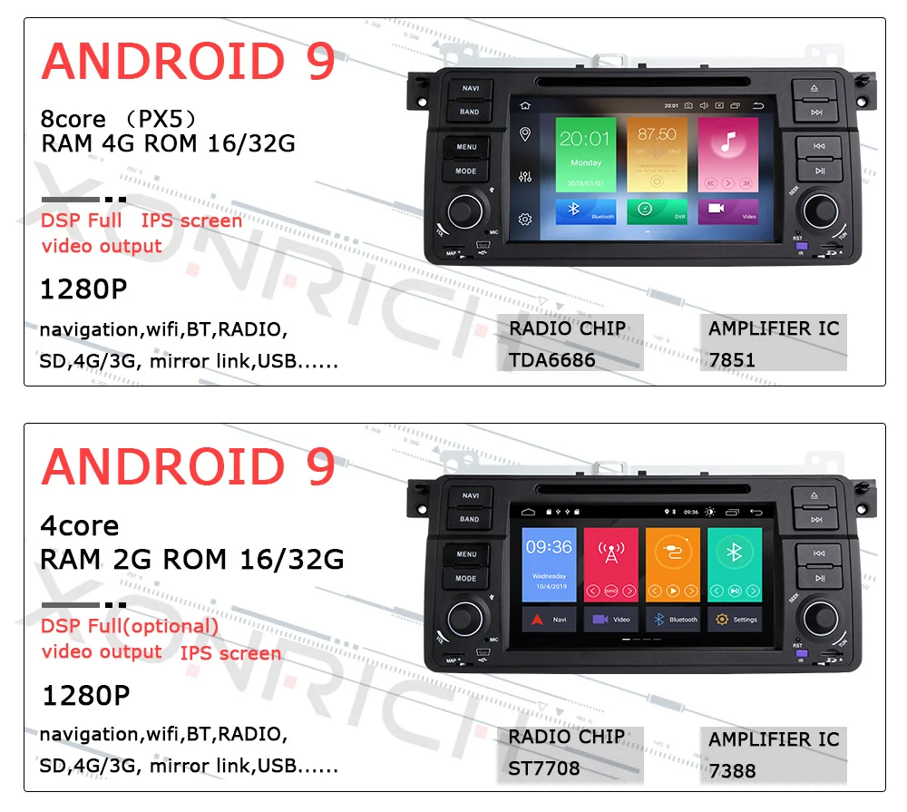 Perfect Xonrich AutoRadio 1 Din Android 9.0 Car DVD Player For BMW E46 Multimedia M3 318/320/325/330/335 Rover75 Coupe GPS Navigation4GB 3