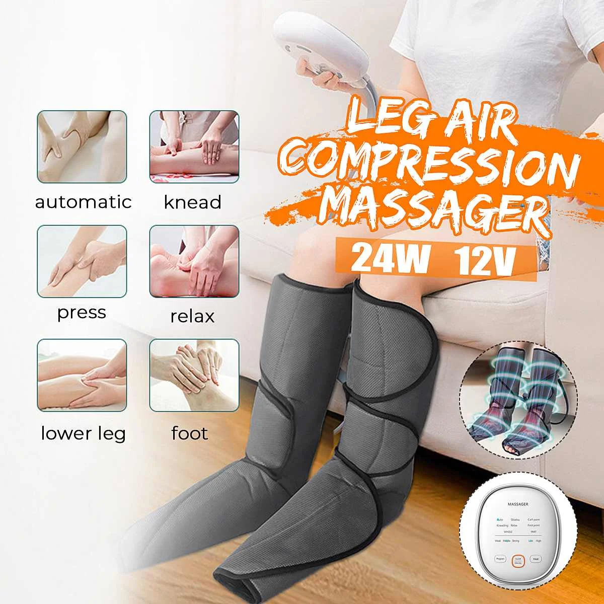 24W 12V Pneumatic Air Wave Massager Pneumatic Circulation Leg Massager Can Heat Foot And Calf Circulation