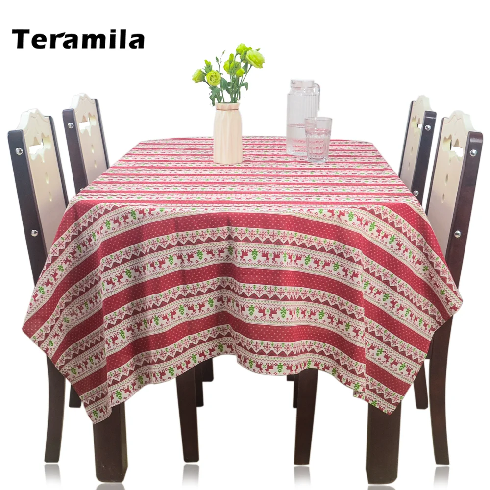 

Teramila Christmas Linen Tablecloth Thick Cover Rectangular Round Dining Table Cloths For Wedding Party Mantel Home Decoration