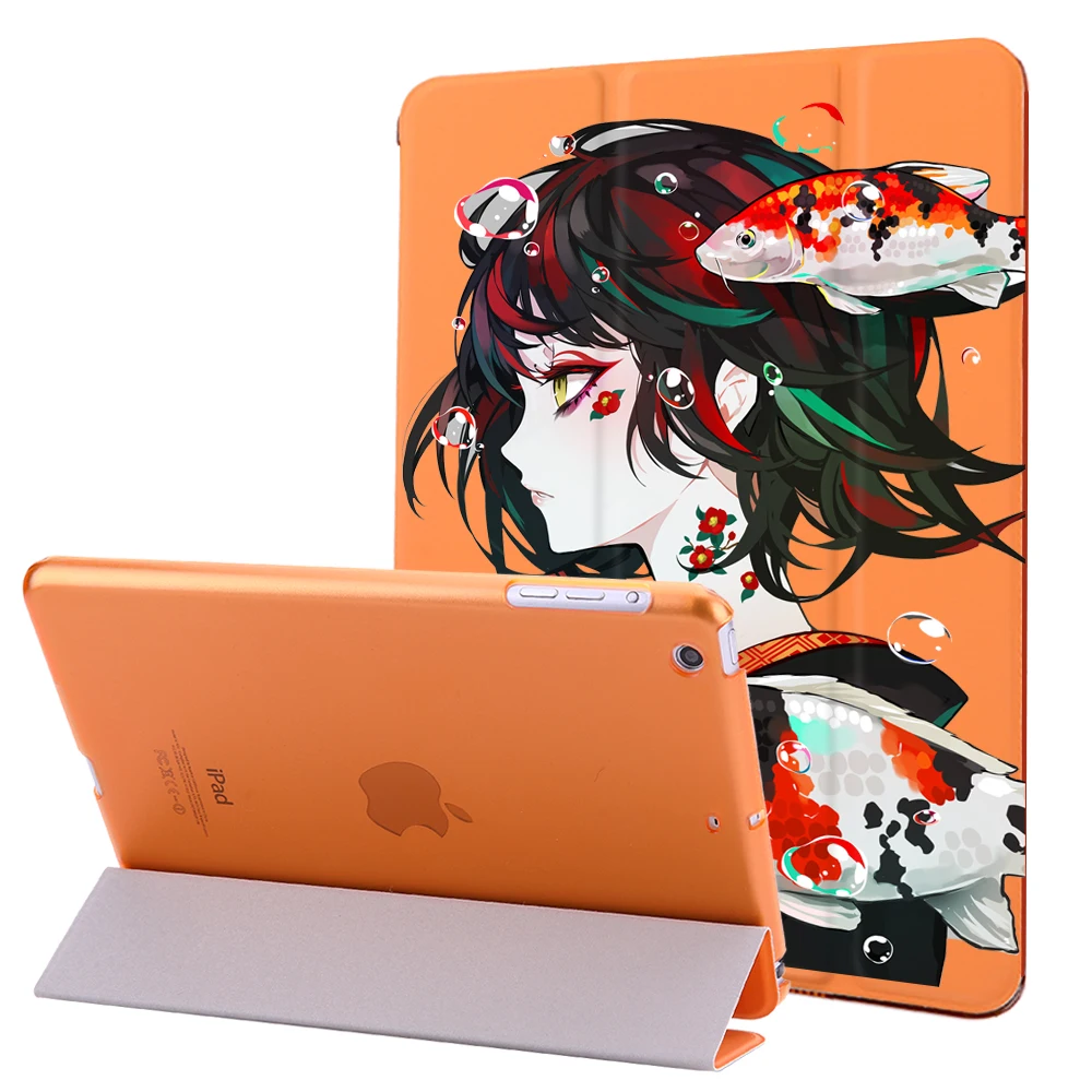 Cartoon Orange Magnet Flip Cover For Apple IPad 6/Air2 Case Cute Simple Trendy Ipad Case Cover Folding Folio Case Auto Wake