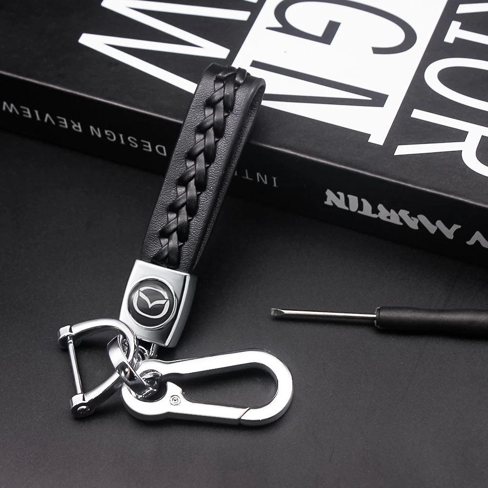 

1PCS Woven Leather Car Metal Keychain 360 Degreee Horseshoe Braided Rope Keyring For MAZDA Axela 2 3 CX6 CX-5 CX4 CX3 CX5 2019