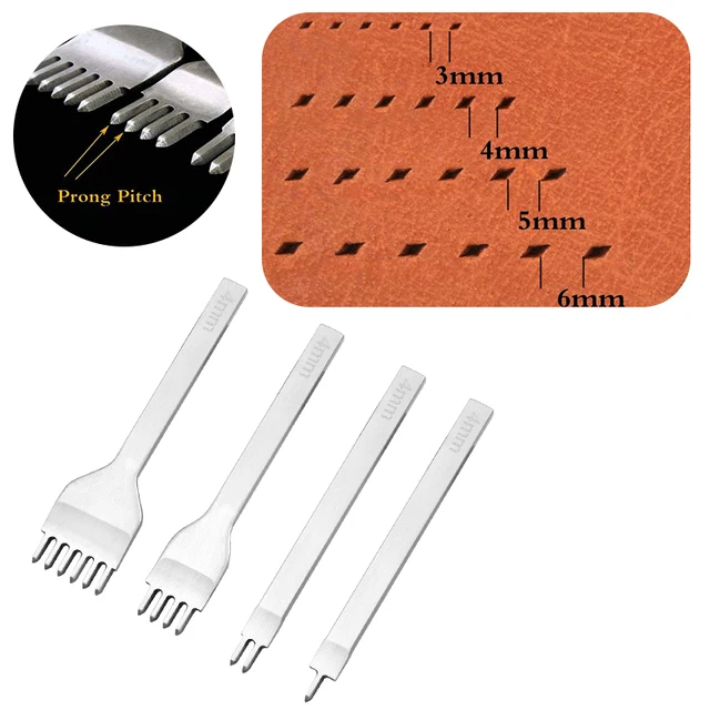 MIUSIE 1Pcs 3/4/5/6mm Spacing Punch Tool For Leather Hole Punches Tool Lacing Stitching Sewing Leather Craft Tools 1/2/4/6 Prong