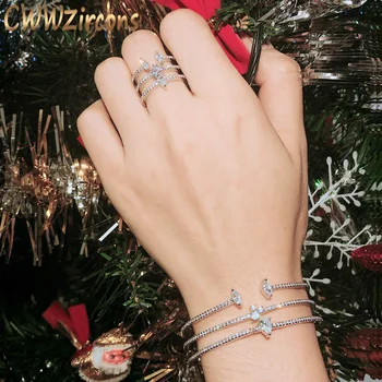 

CWWZircons New Arrival Round Shape Exquisite Micro Pave Cuff Bracelets Bangle and Open Ring Set for Women Jewelry Bijoux T135