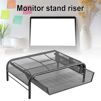 

Monitor Stand Riser, Mesh Metal Desktop For Computer/Laptop Printer With With Pull Out Drawer, For Desktop Storage Organizer