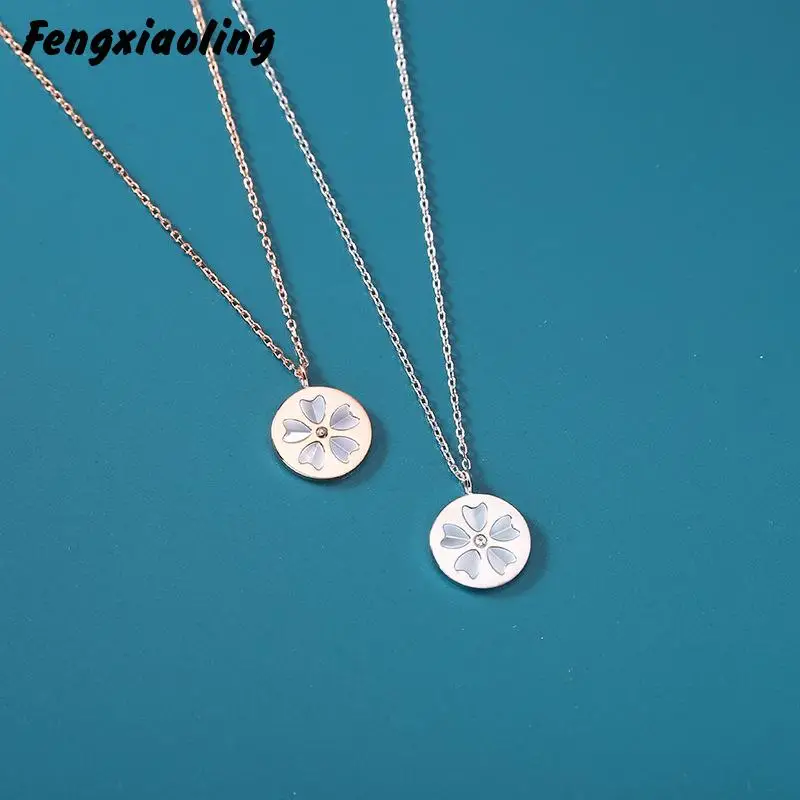 

Fengxiaoling New Beautifully Shell Necklace Jewelry Really Authentic 925 Sterling Silver Bauhinia Flowers Pendant Necklaces