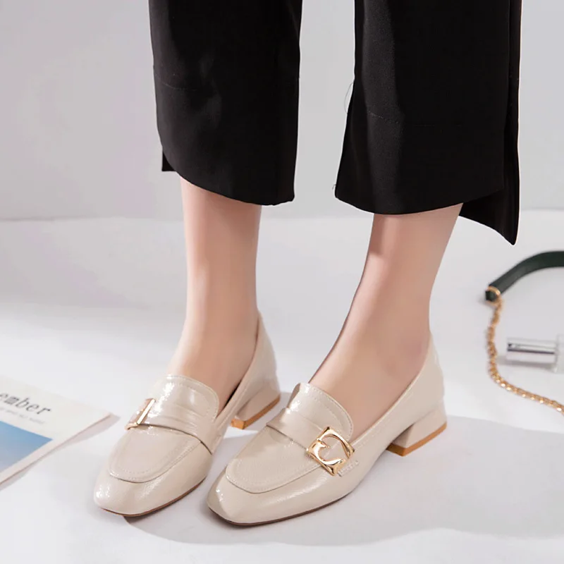 

2019 Spring New Style Shoes Women's British-Style Square Head Versatile Loafers Chunky-Heel Semi-high Heeled Retro WOMEN'S Shoes
