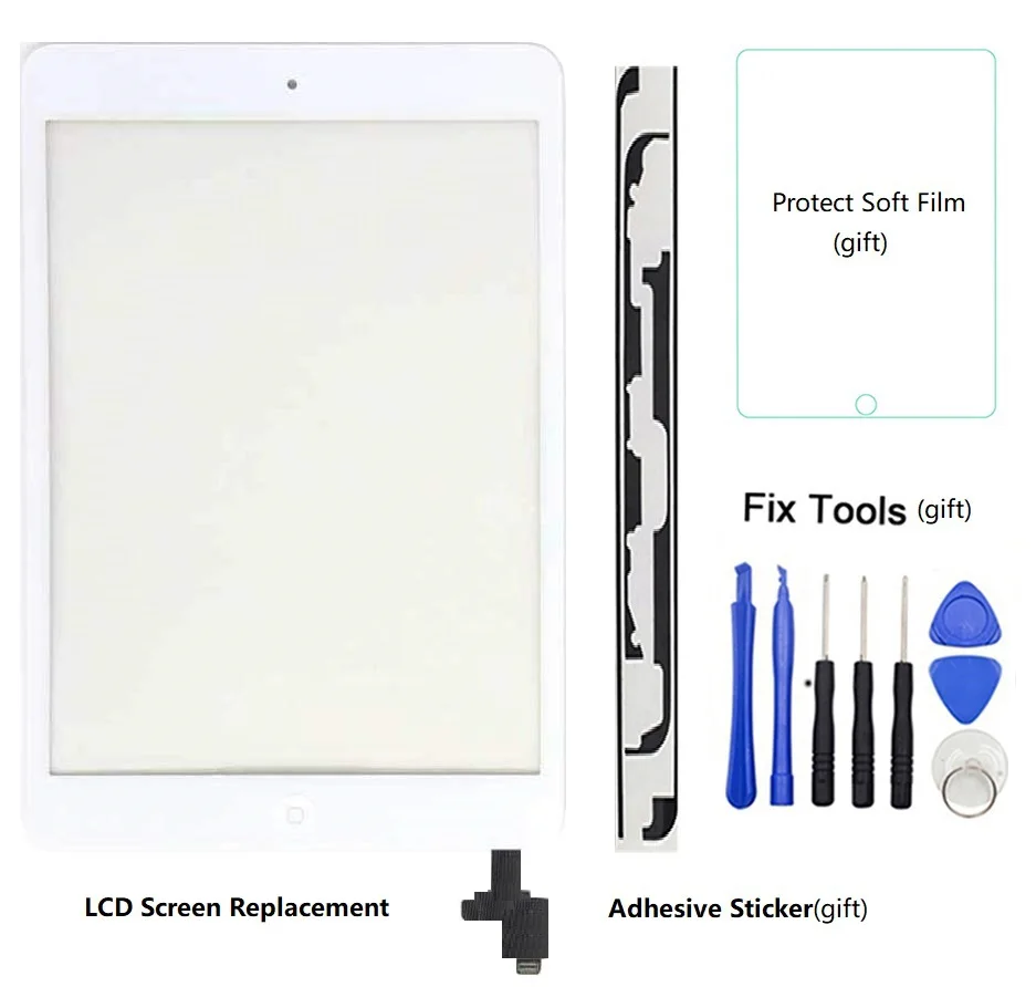 1 шт. для iPad Mini 1 Mini 2 A1432 A1454 A1455 A1489 A1490 A149 сенсорный экран дигитайзер сенсор+ IC чип Разъем Flex+ кнопка