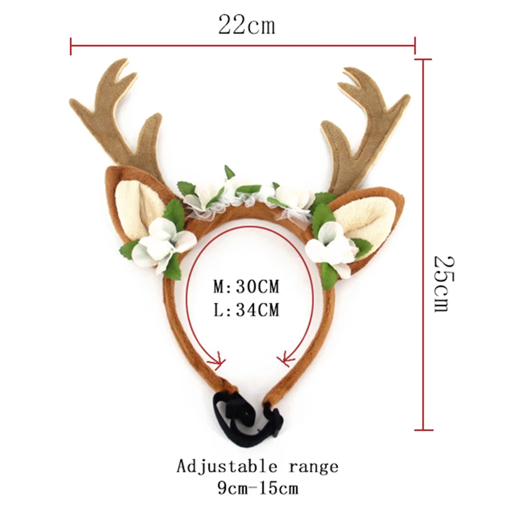 Милая Рождественская домашняя Собака Щенок оленьи рога цветы регулируемая повязка на голову шапка головной убор