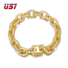 US7 микро проложили AAA кубический циркон 12 мм Круглый браслет-цепочка хип-хоп ювелирные изделия медь Iced Out браслеты 7-8 дюймов