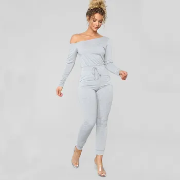 

Jumpsuits for Women 2020 Summer Off the Shoulder Solid Overalls with Sashes Elegant Fashion Jumpsuits monos mujer #30
