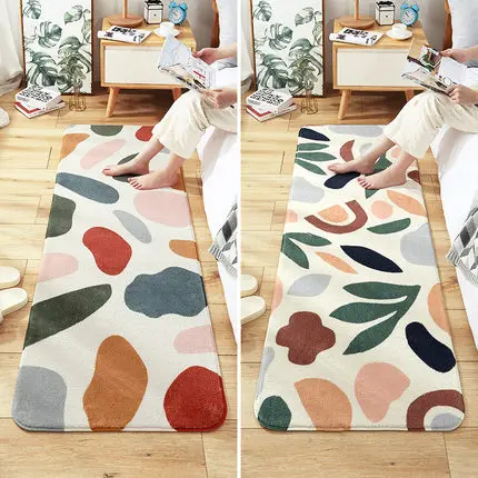 Современный Креативный цветочный листовой ковер мягкий толстый прямоугольный прикроватный коврик для спальни