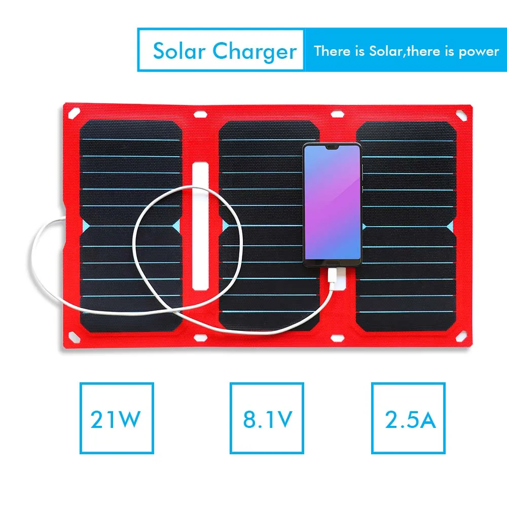 Складное солнечное зарядное устройство sunpower 21 Вт, 2 usb, макс., a, зарядное устройство, дроны, мобильный телефон, складной светильник, маленький, для езды на велосипеде, rv