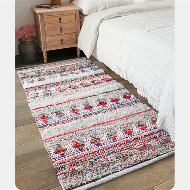 Big Carpets for Bed Room Indian Hand-Woven Cotton Rugs Living Room Ethnic Style Tapestry Plaid Alfombra Modern Home Decoration