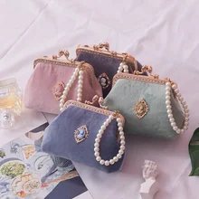 Велюровые кошельки мини-сумки Женская сумочка маленький роскошный клатч винтажная Хрустальная монетница свадебные жемчужные цепочки розовые сумки на плечо