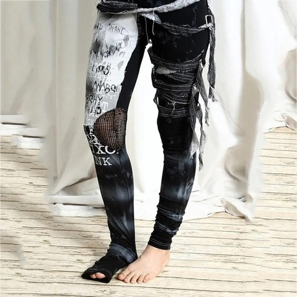 Готичный панк стиль женские рокерские брюки обтягивающие крутые длинные штаны для девочек осенние уличные брюки с эластичной талией узкие брюки с дырками