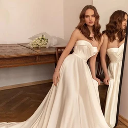 Ivory Corset Wedding Dresses Sleeveless A Line with High Quality Satin Dress 2022 Bridal Gowns Zipper Back Court Train  платье