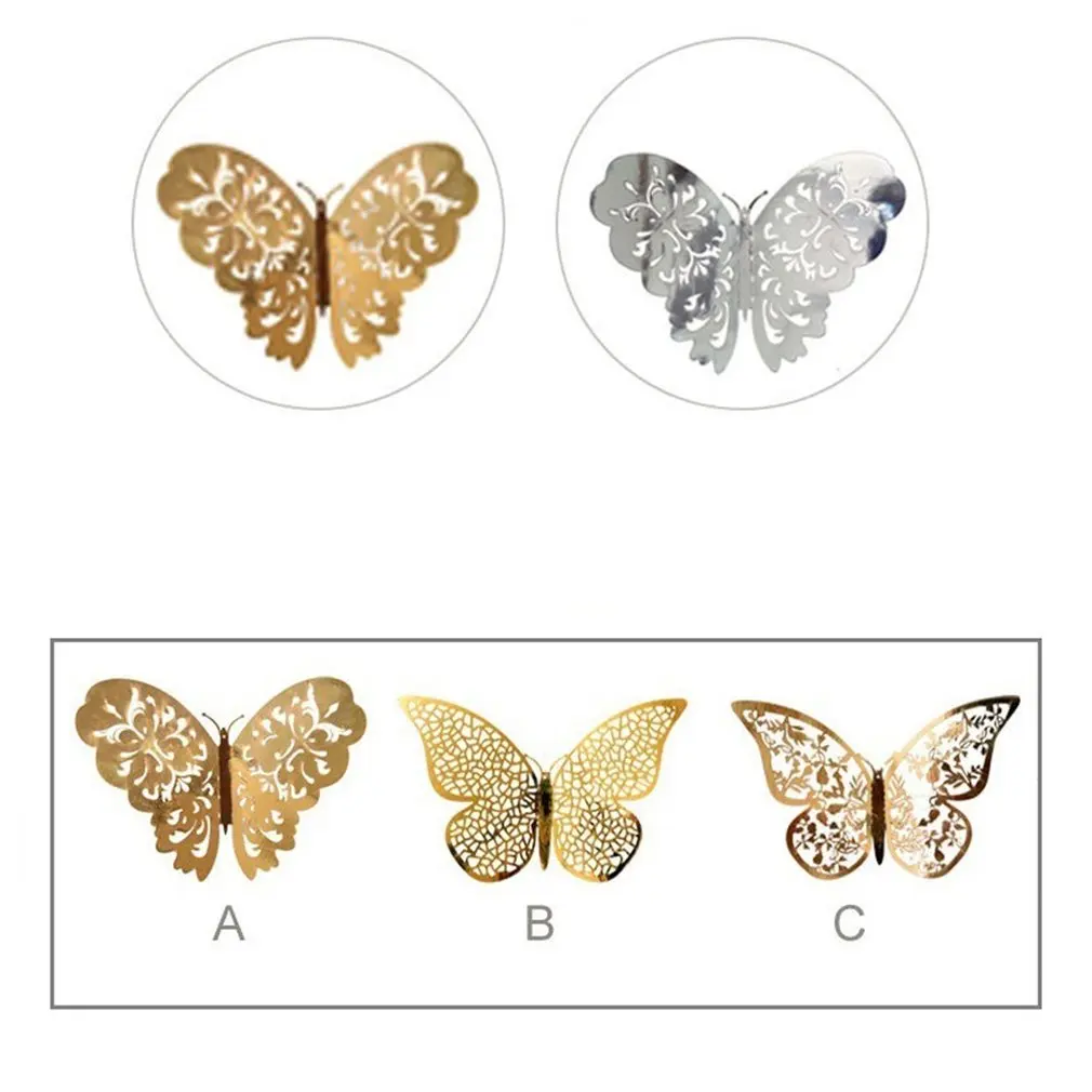 Three-dimensional Stickers Butterfly Wall Stickers Metal Texture Hollow Stickers Home Decoration