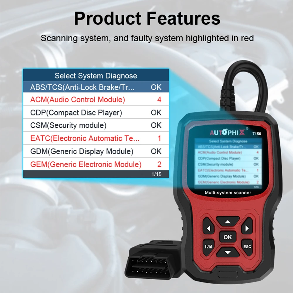 Autophix 7150 OBD2 Automotve Scanner Professional Code