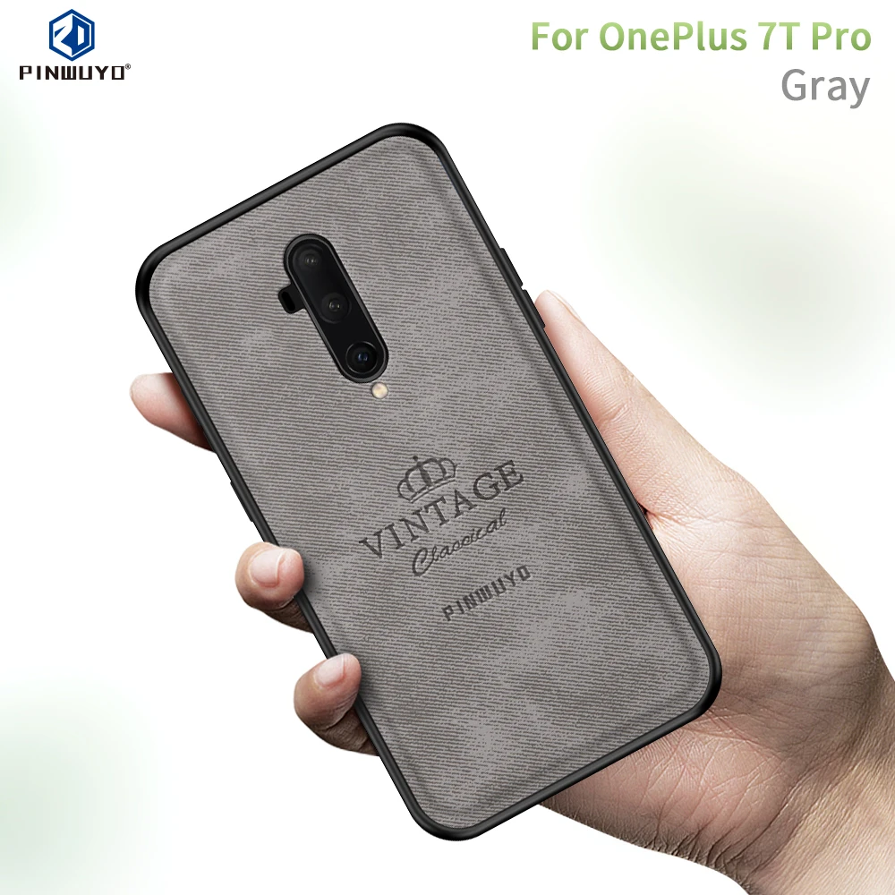 OnePlus 7T Pro PINWUYO чехол для телефона для OnePlus 7T Pro Кожаный тканевый кожаный чехол для телефона для OnePlus7T Pro Мягкая Рамка PC жесткий чехол - Цвет: Серый
